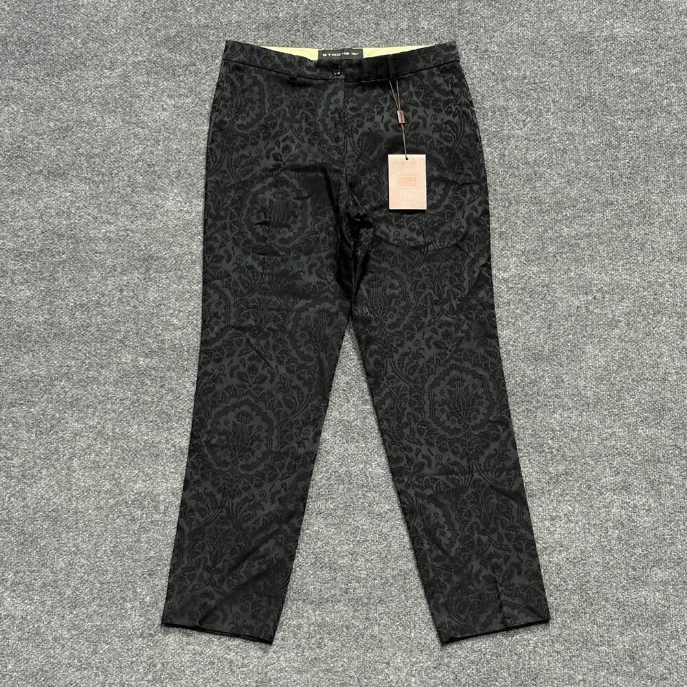 Etro Pants Womens 42 Black Floral Jacquard Satin Dress Trousers Made In Italy